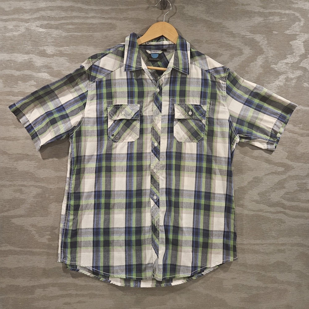 Burnside SZ 2XL Short Sleeve Blue Green Plaid Collared Button Up Country Shirt